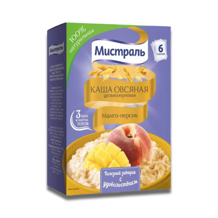 Каша Мистраль Цельнозерновая манго-персик 6 Пакетиков 240гр Кор