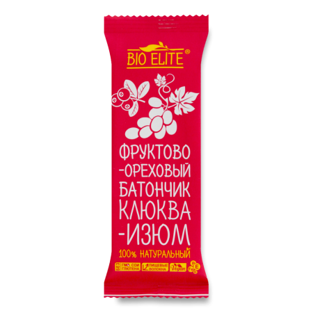 Батончик фруктово-ореховый клюква-изюм Bio Elite м/у 35г
