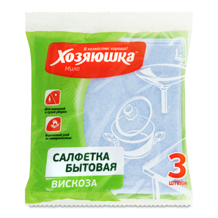 Cалфетка Бытовая Вискоза 35х35см Хозяюшка Мила 3шт