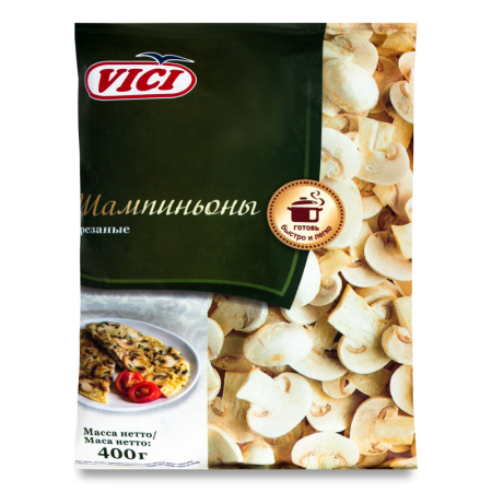 Шампиньоны Резаные Быстрозамороженные Vici м/у 400г