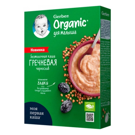Каша Gerber Organic гречневая/чернослив б/молоч б/сах 180гр Кор