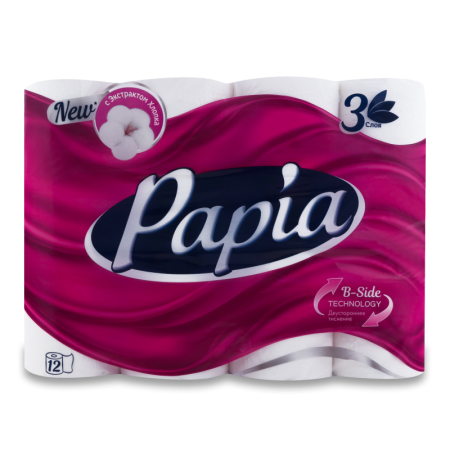 Бумага Туалетная Papia Белая 3-слойная 12шт гр/уп