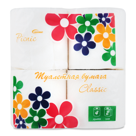 Бумага Туалетная Двухслойная Classic Picnic 4шт