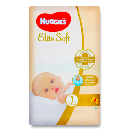 Подгузники Huggies Elite Soft 3-5кг 1 50шт гр/уп