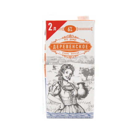 Молоко Деревенское 6% 2л Tba