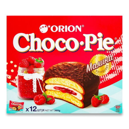 Бисквит Orion Choco Pie Raspberry 12шт 360гр Кор