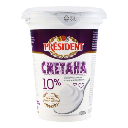 Сметана Foodmaster President 10% 400гр Стак Сметана Foodmaster President 10% 400гр Стак
