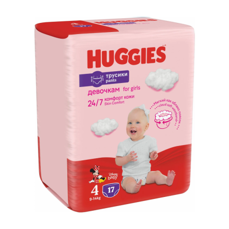 подгузники-трусики Huggies д/дев 4 9-14кг 17шт гр/уп