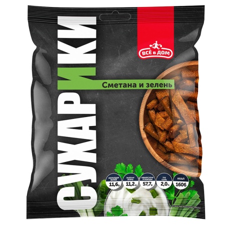 Сухарики Всё в Дом Сметана и Зелень 130гр п/п