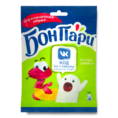 Мармелад Жевательный Фигурный со Вкусом Фруктов Кислые Змейки Бон Пари м/у 120г