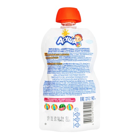 Пюре Для Детей от 6мес фруктово-ягодное яблоко-клубника-малина Агуша д/п 90г