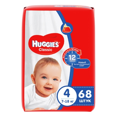 Подгузники Huggies Classic 4 7-18кг 68шт гр/у