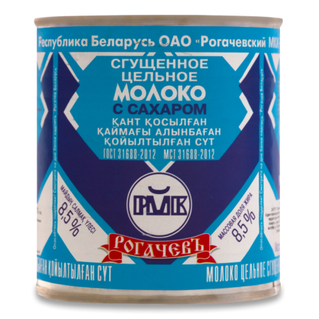 Молоко Сгущенное 8.5% Цельное с Сахаром Рогачевъ ж/б 380г