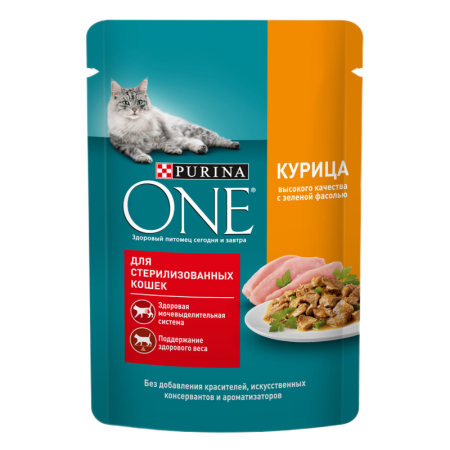 Корм Purina One д/стерилизованных Кошек Курица с Зелен Фасолью 75гр Саше
