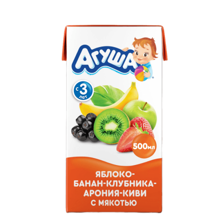 Сок Агуша яблоко/банан/клубника/арония/киви с Мякотью 500мл Tba