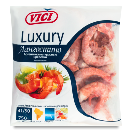 Креветки Красные Аргентинские в Панцире Без Голови Лангостино Luxury Vici м/у 750г