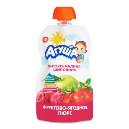 Пюре Для Детей от 5мес фруктово-ягодное яблоко-малина-шиповник Агуша д/п 90г