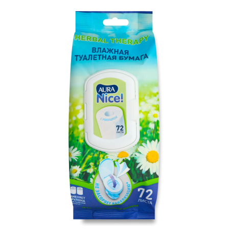 Бумага Туалетная Влажная с Ромашкой nice! Aura 72шт