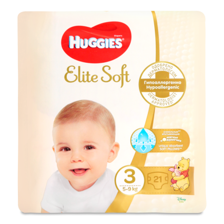 Подгузники Детские Одноразовые 5-9кг 3 Elite Soft Huggies 21шт