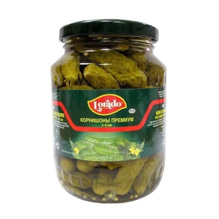 Огурцы Lorado Корнишоны Премиум 1-4см 720мл с/б