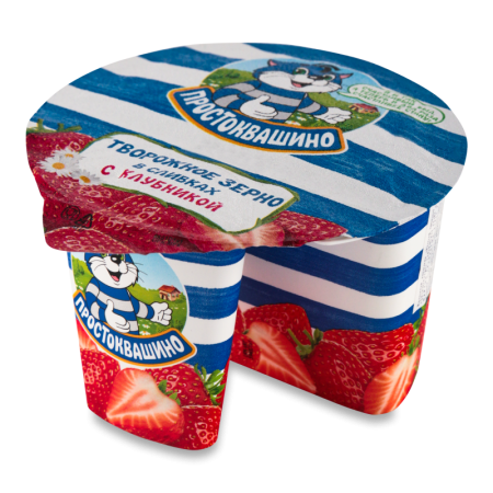 Продукт Творожный 7% Творожное Зерно в Сливках с Клубникой Простоквашино ст 150г