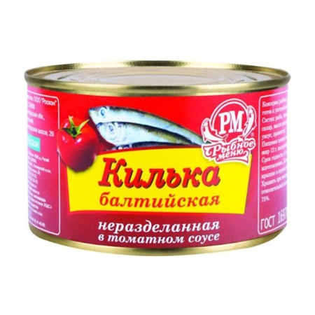 Килька Рыбное Меню Балтийская Неразделанная в Томатном Соусе 250гр ж/б Ключ
