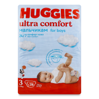 Подгузники Huggies Ultra Comfort д/мальчиков 3 5-9кг 78шт гр/уп