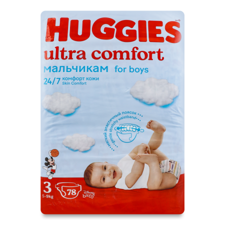 Подгузники Huggies Ultra Comfort д/мальчиков 3 5-9кг 78шт гр/уп