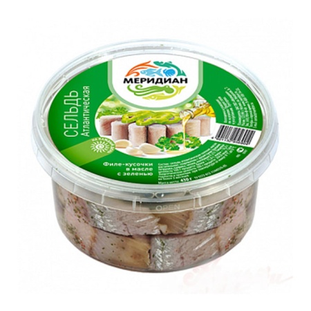 Сельдь Меридиан филе-кусочки в Масле с Укропом 480гр Конт