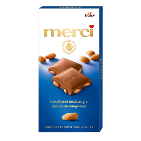 Шоколад Merci Молочный с Цельным Миндалем 100гр Кор Шоколад Merci Молочный с Цельным Миндалем 100гр Кор