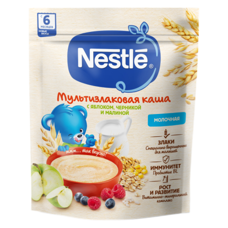 КАША NESTLE МУЛЬТИЗЛАКОВАЯ С ЯБЛОКОМ/ЧЕРНИКОЙ/МАЛИНОЙ С 6МЕС 200ГР СТАБ/Б