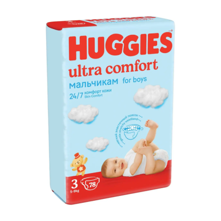 Подгузники Huggies Ultra Comfort д/мальчиков 3 5-9кг 78шт гр/уп