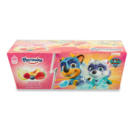 Творог 3.5% Для Детей от 3лет Лесные ягоды-персик-груша Paw Patrol Растишка к/у 6x45г Творог 3.5% Для Детей от 3лет Лесные ягоды-персик-груша Paw Patrol Растишка к/у 6x45г