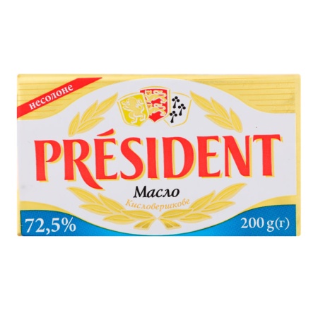 Масло President не Соленое 72.5% 180гр Кнврт
