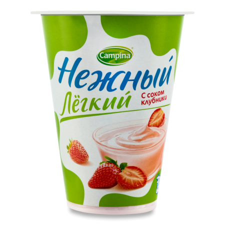 Продукт Йогуртный 0.1% Пастеризованный с Соком Клубники Лёгкий Нежный Campina ст 320г