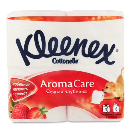 Бумага Туалетная Трехслойная Сочная Клубника Сottonelle Aroma Care Kleenex 4шт
