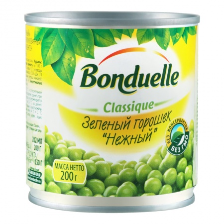 Горошек Зеленый Консервированный Стерилизованный Нежный Bonduelle ж/б 200г
