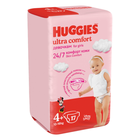 Подгузники Для Детей Одноразовые 10-16кг 4+ Ultra Comfort Girl Huggies 17шт