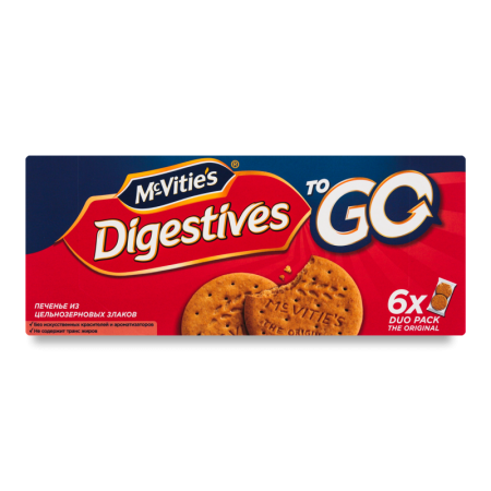 Печенье из Цельнозерновых Злаков Digestives to go mcvitie`s к/у 6х29.4г