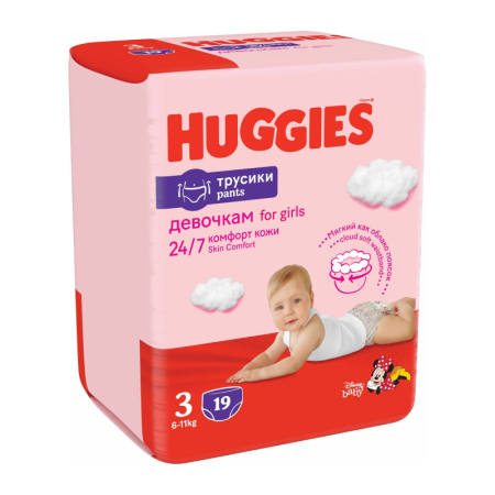 ПОДГУЗНИКИ-ТРУСИКИ HUGGIES Д/ДЕВОЧЕК 7-11КГ 19ШТ ФЛ/П