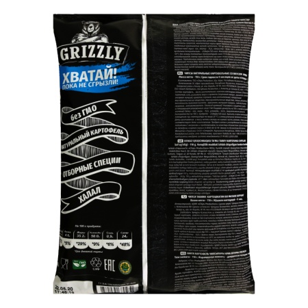 Чипсы Натуральные Картофельные Краб Grizzly м/у 110г