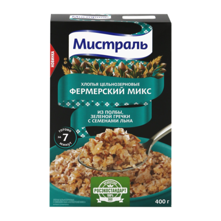 Хлопья Мистраль Цельнозерновые Фермерский Микс 400гр Кор