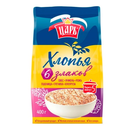 Хлопья Царь 6 Злаков 400гр стаб/б
