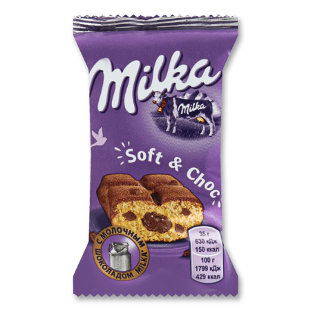 Пирожное Бисквитное с Шоколадной Начинкой и Кусочками Молочного Шоколада Milka м/у 35г