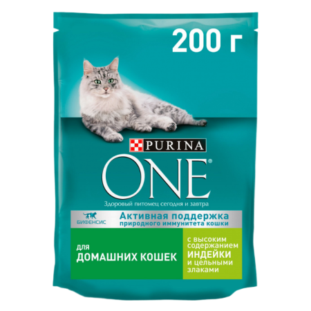 Корм Purina One д/домашних Кошек индейка/злаки 200гр стаб/б