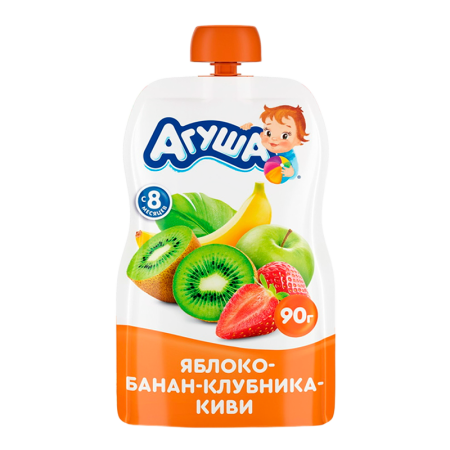 Пюре Фруктовое Агуша 8мес ябл/бан/клуб/киви 90гр д/п