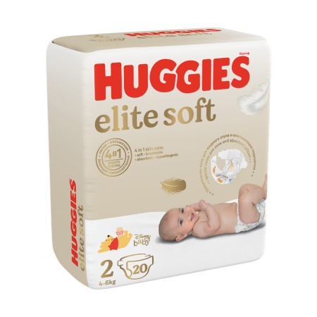 ПОДГУЗНИКИ HUGGIES ELITE SOFT 2 4-6КГ 20ШТ ГР/УП