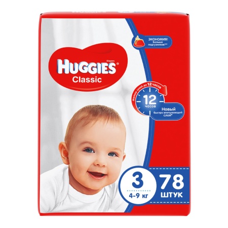 Подгузники Huggies Classic 3 4-9кг 78шт гр/у