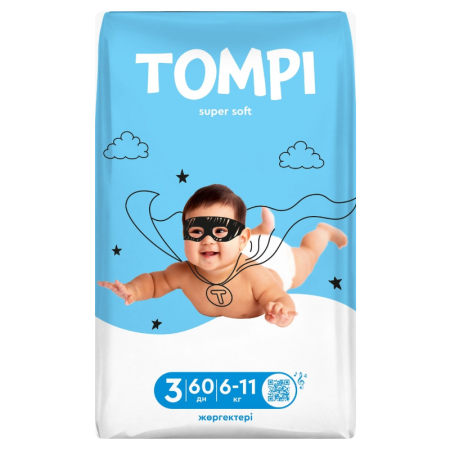 Подгузники Tompi Super Soft 3 6-11кг 60шт м гр/уп