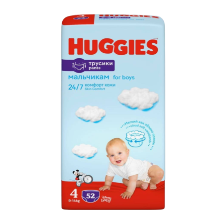 подгузники-трусики Huggies д/мал 4 9-14кг 52 шт гр/уп